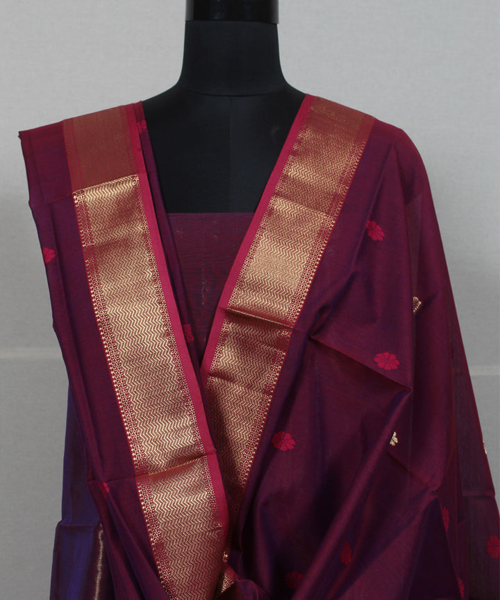 Maroon gold zari handwoven cotton silk maheshwari dress material