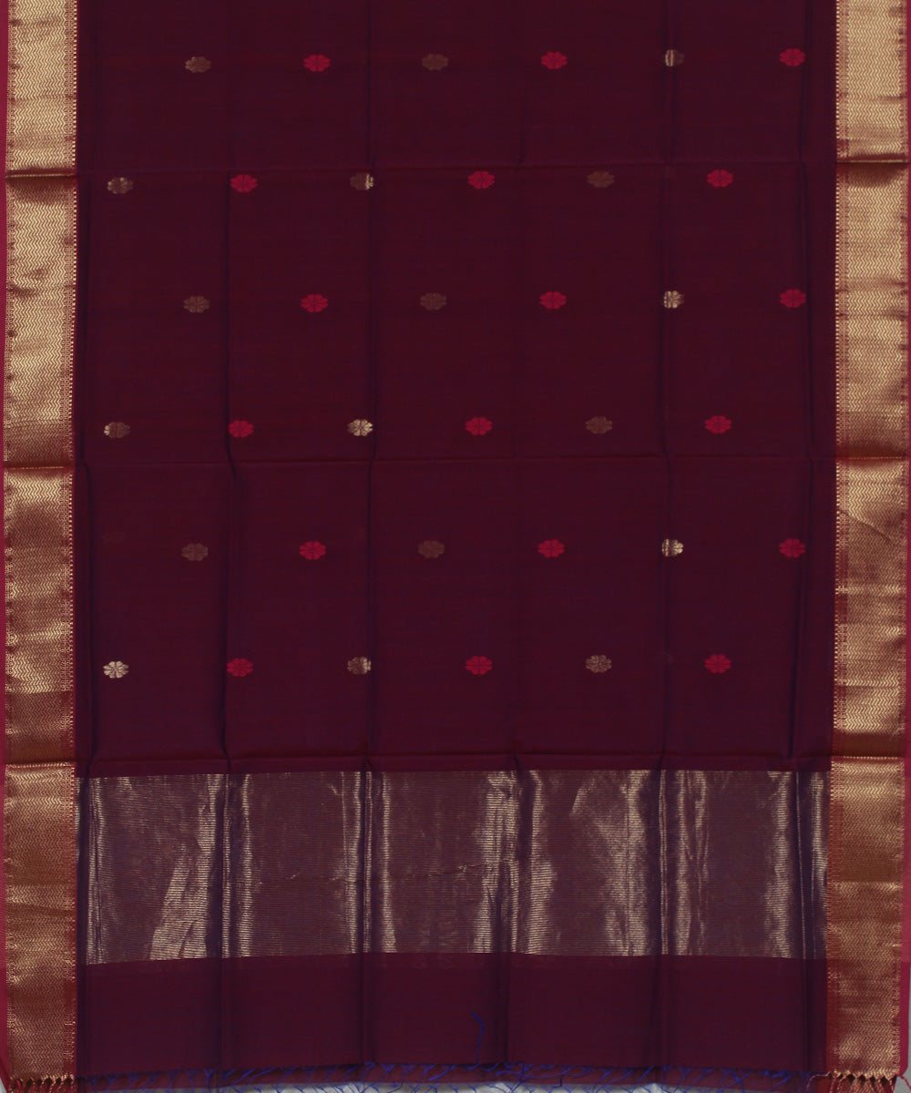 Maroon gold zari handwoven cotton silk maheshwari dress material