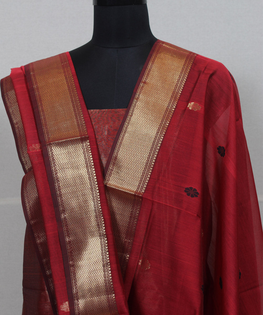 Red gold zari handwoven cotton silk maheshwari dress material