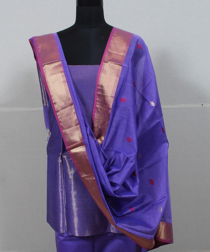 Violet gold zari handwoven cotton silk maheshwari dress material