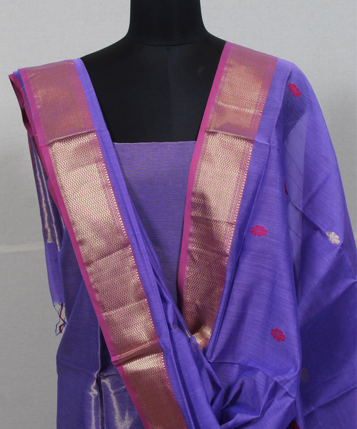 Violet gold zari handwoven cotton silk maheshwari dress material