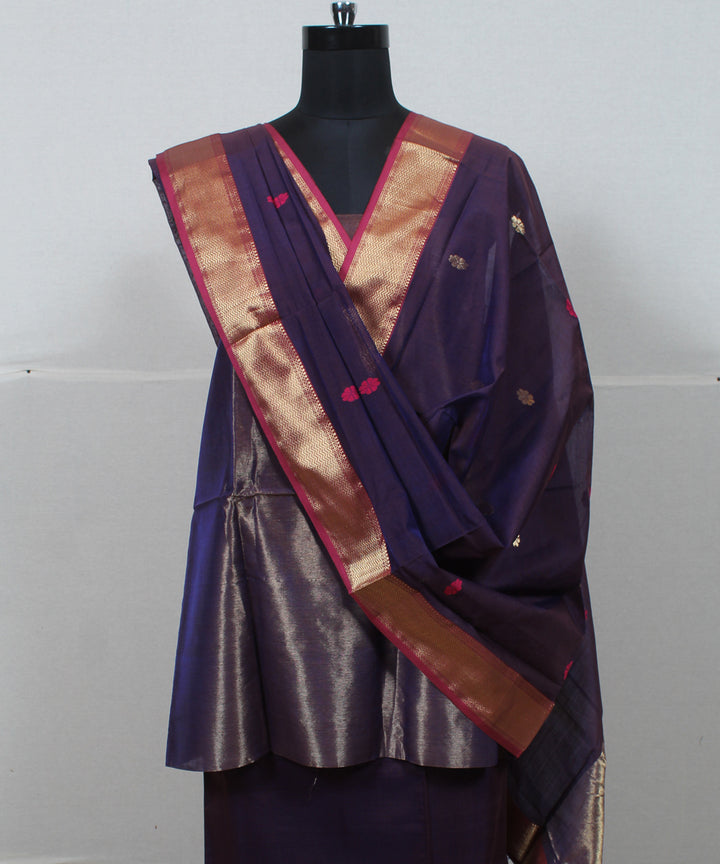 Wine handwoven cotton silk maheshwari dress material