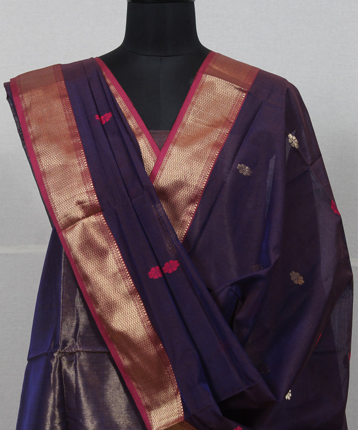 Wine handwoven cotton silk maheshwari dress material