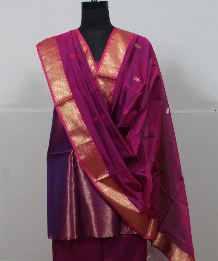 Pink buti handwoven cotton silk maheshwari dress material