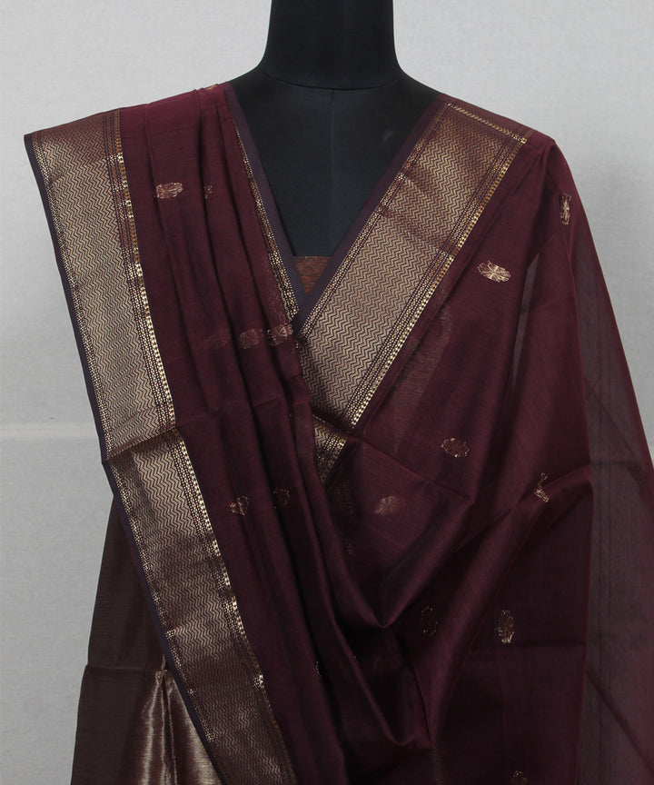 Maroon striped handwoven cotton silk maheshwari dress material