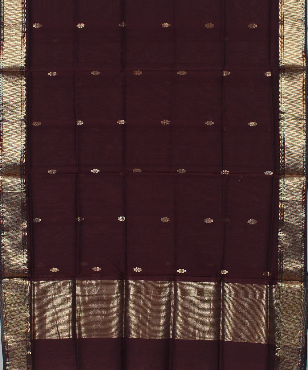 Maroon striped handwoven cotton silk maheshwari dress material