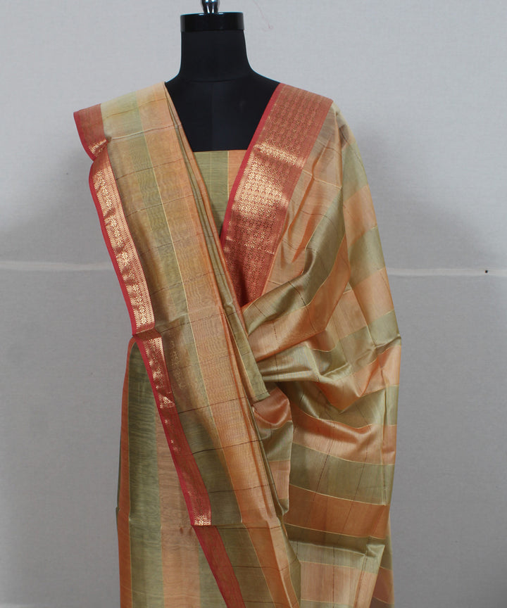 Multicolor striped handwoven cotton silk maheshwari dress material