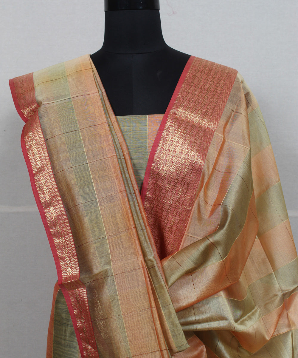 Multicolor striped handwoven cotton silk maheshwari dress material