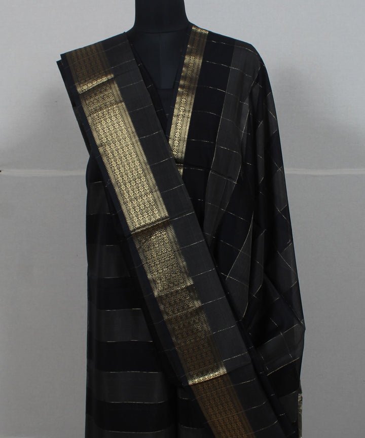 Black striped handwoven cotton silk maheshwari dress material