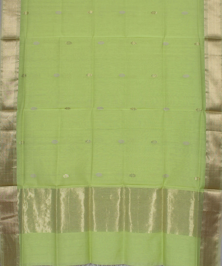 Light green gold zari handloom cotton silk maheshwari dress material