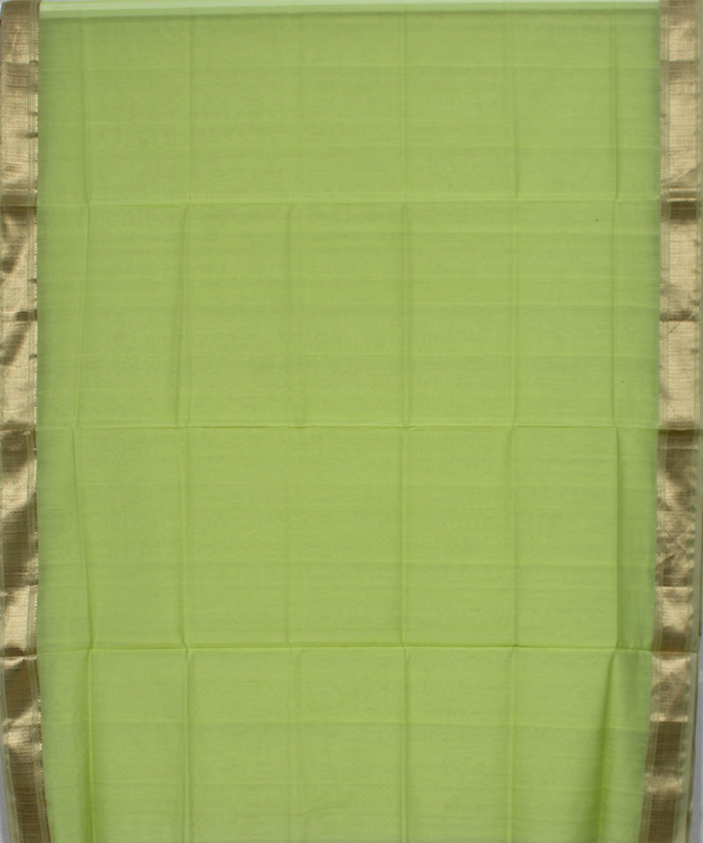 Light green gold zari handloom cotton silk maheshwari dress material