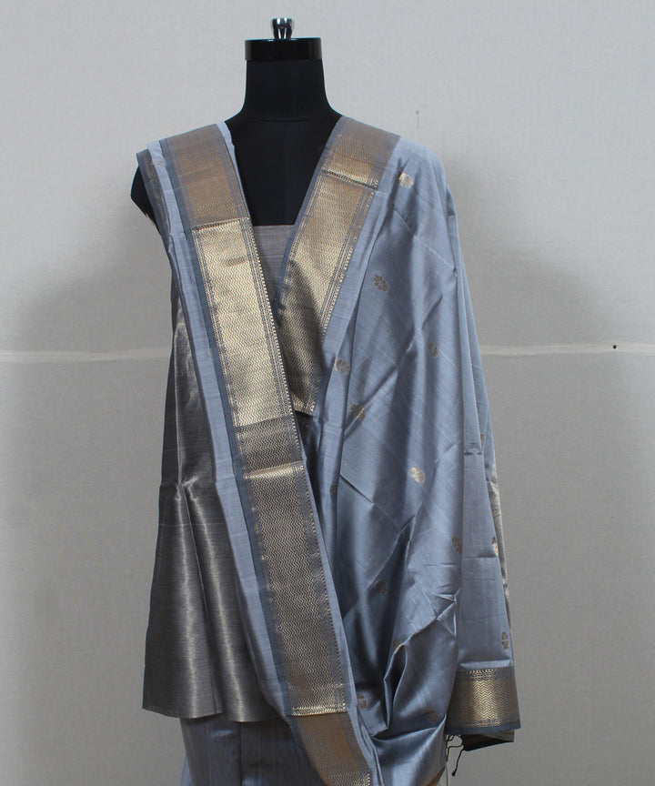 Grey gold zari handwoven cotton silk maheshwari dress material