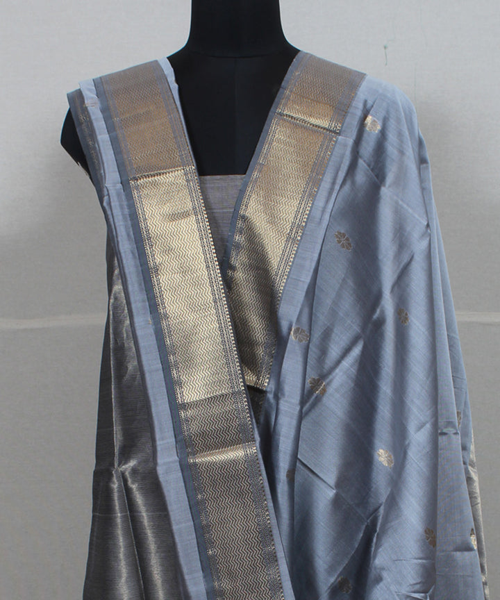 Grey gold zari handwoven cotton silk maheshwari dress material