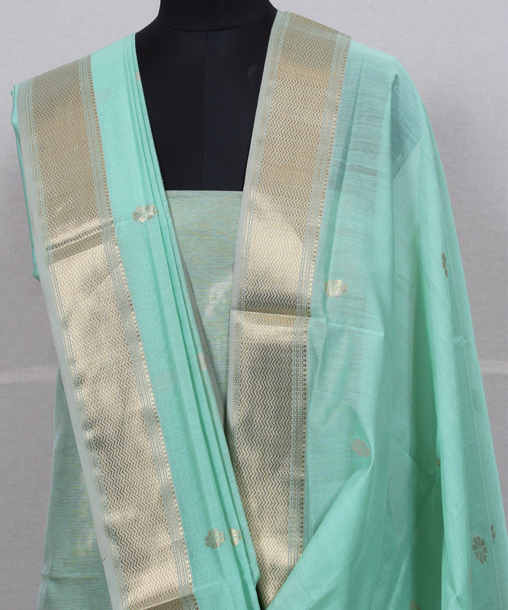 Light green gold zari handwoven cotton silk maheshwari dress material