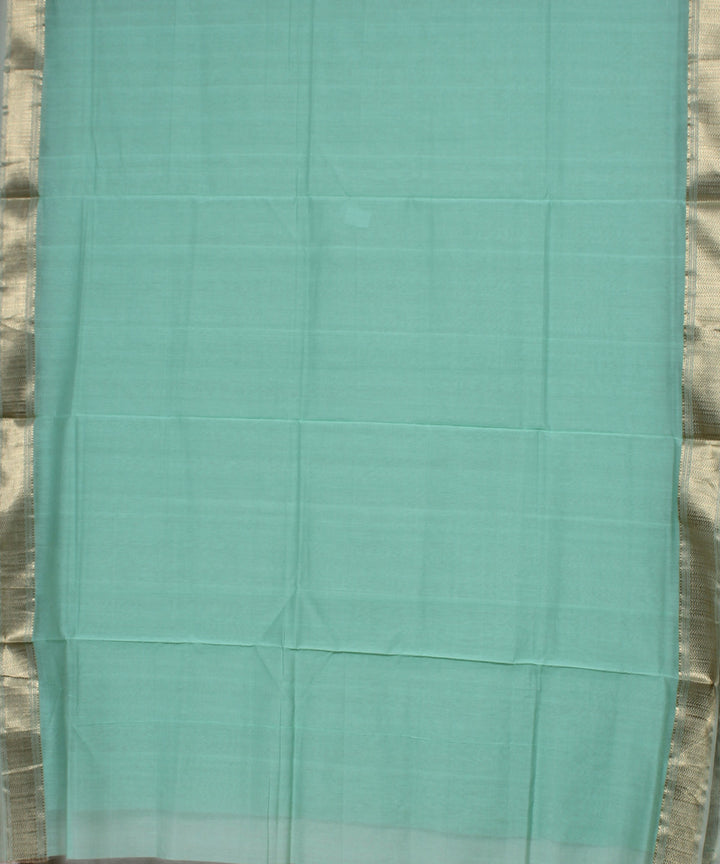 Light green gold zari handwoven cotton silk maheshwari dress material