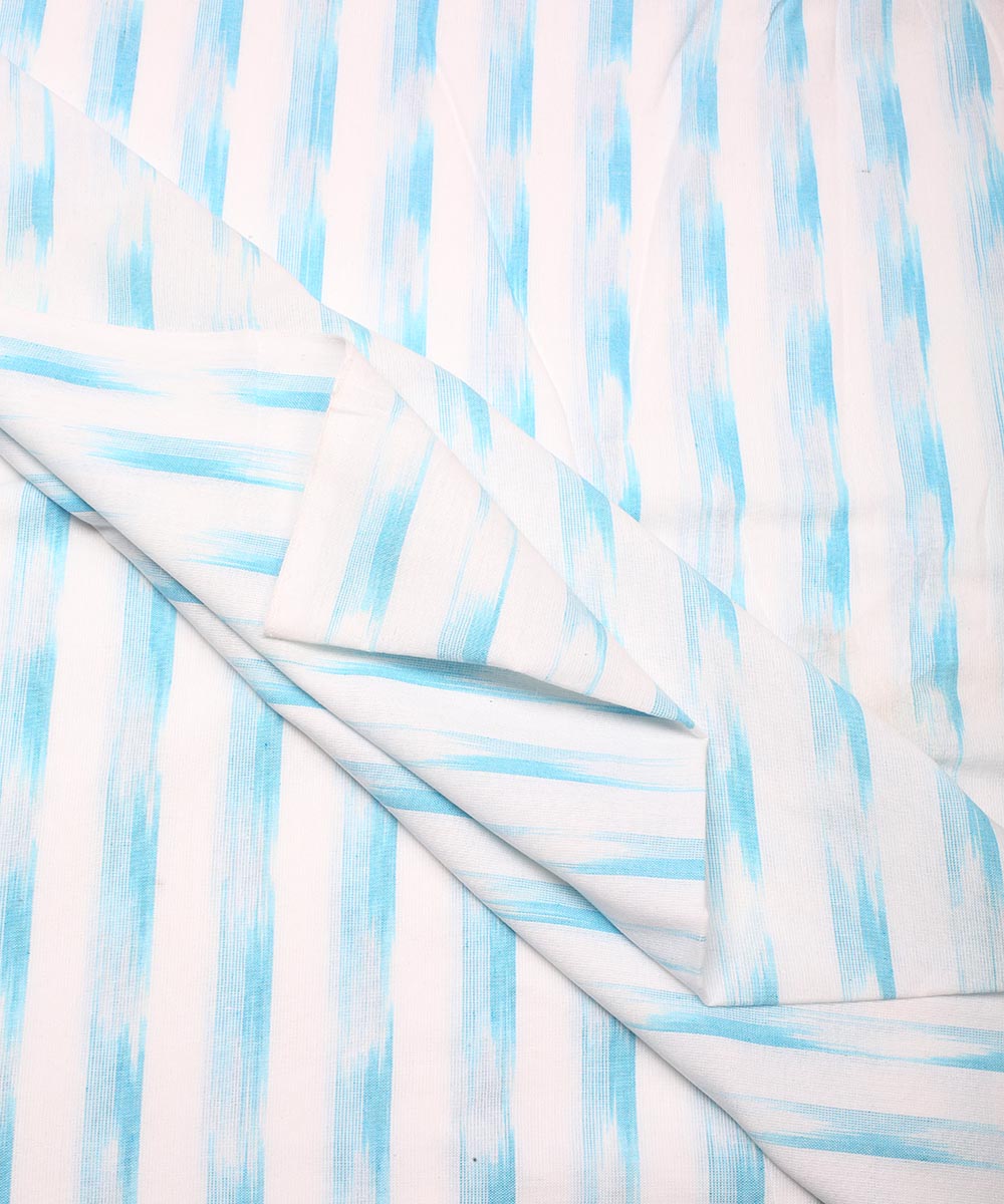 2.5 m Offwhite sky blue cotton handloom pochampally ikat fabric