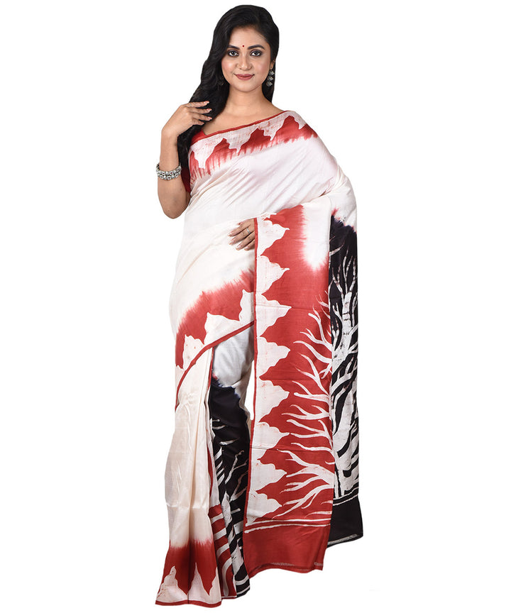 White red silk handloom batik print saree