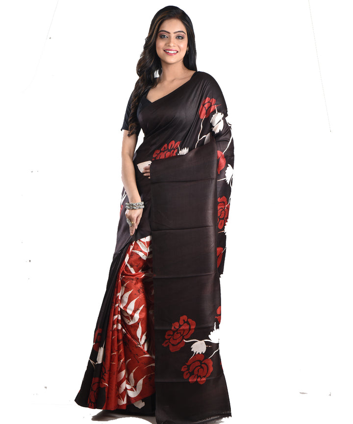 Black maroon silk handloom batik print saree