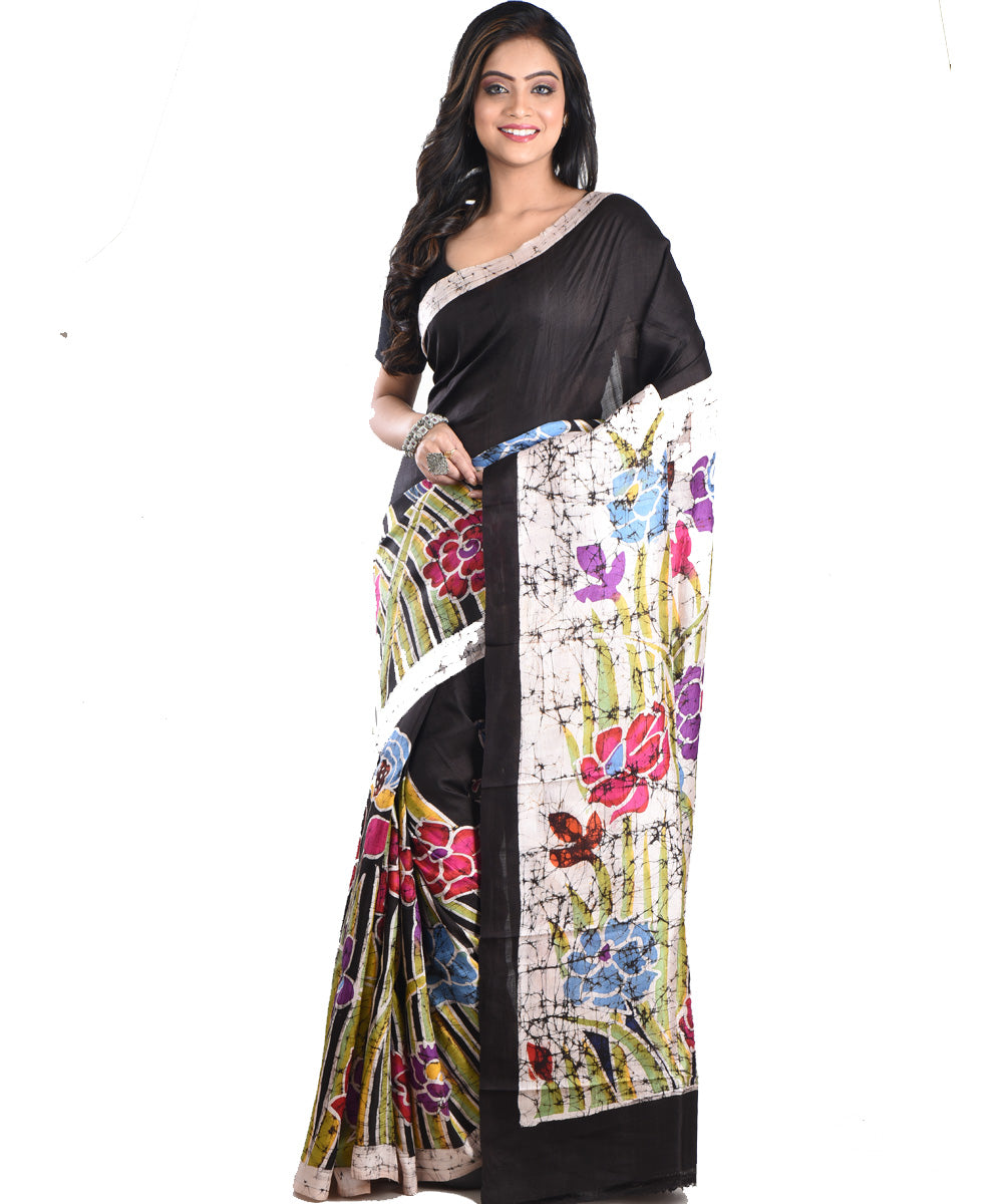 Black multicolor handloom silk batik print saree
