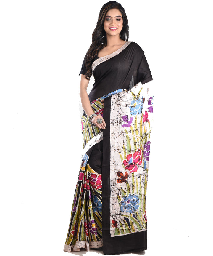 Black multicolor handloom silk batik print saree