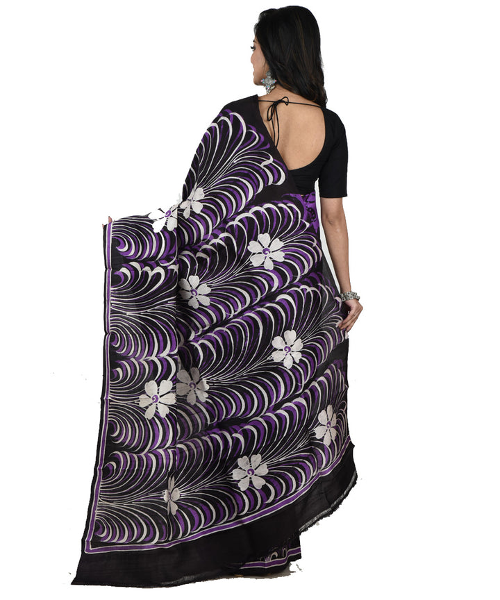 Black blue silk handloom batik print saree