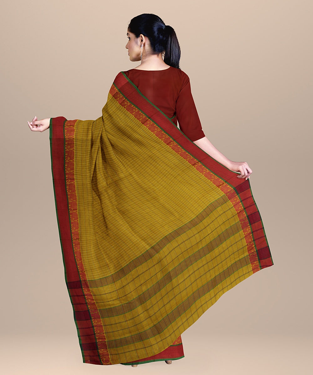 Yellow red handwoven narayanapet cotton saree