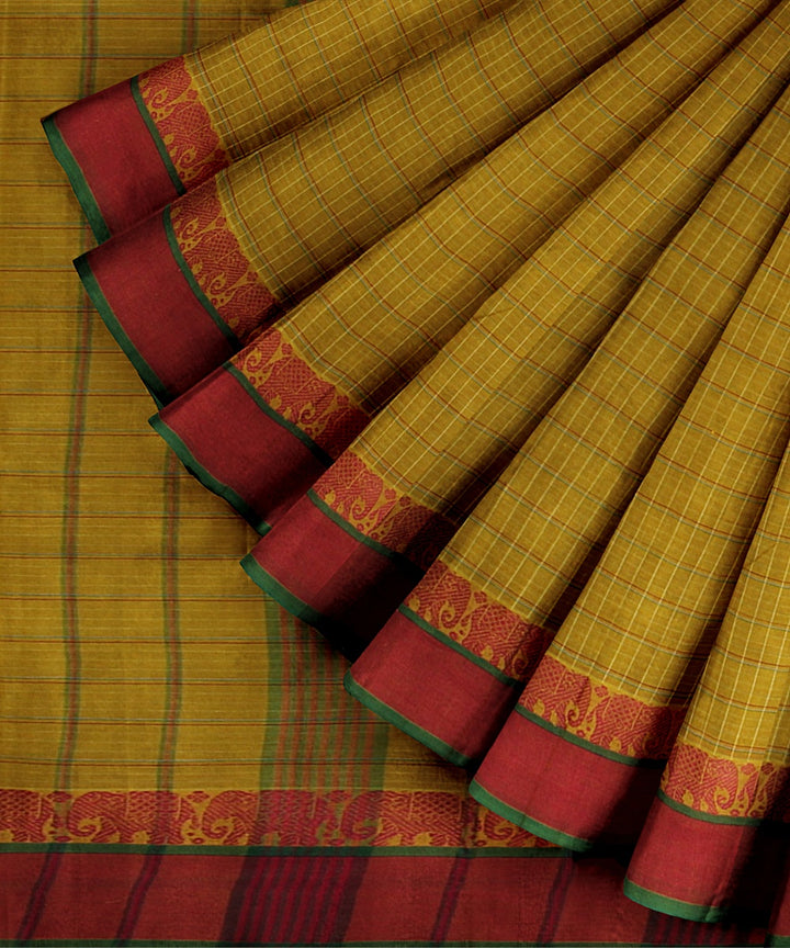 Yellow red handwoven narayanapet cotton saree