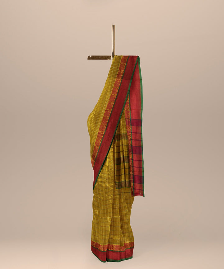 Yellow red handwoven narayanapet cotton saree