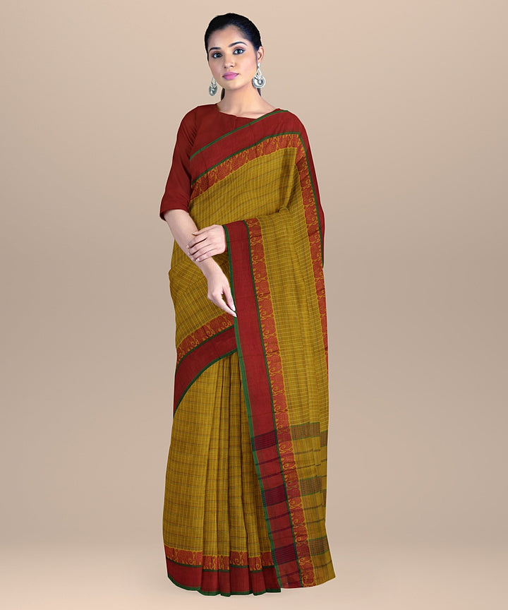 Yellow red handwoven narayanapet cotton saree