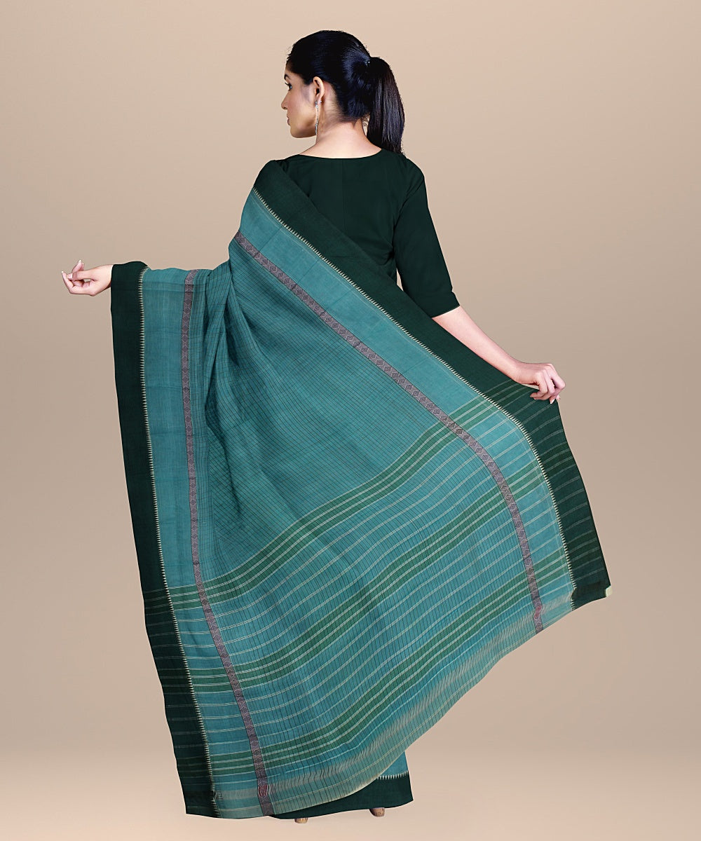 Light green striped cotton handwoven narayanapet saree