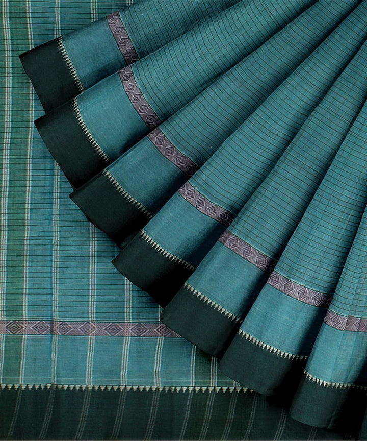 Light green striped cotton handwoven narayanapet saree