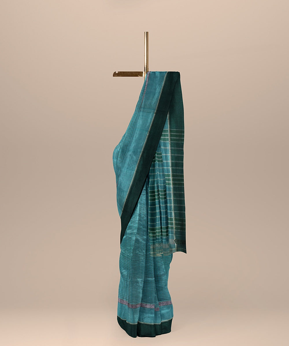 Light green striped cotton handwoven narayanapet saree