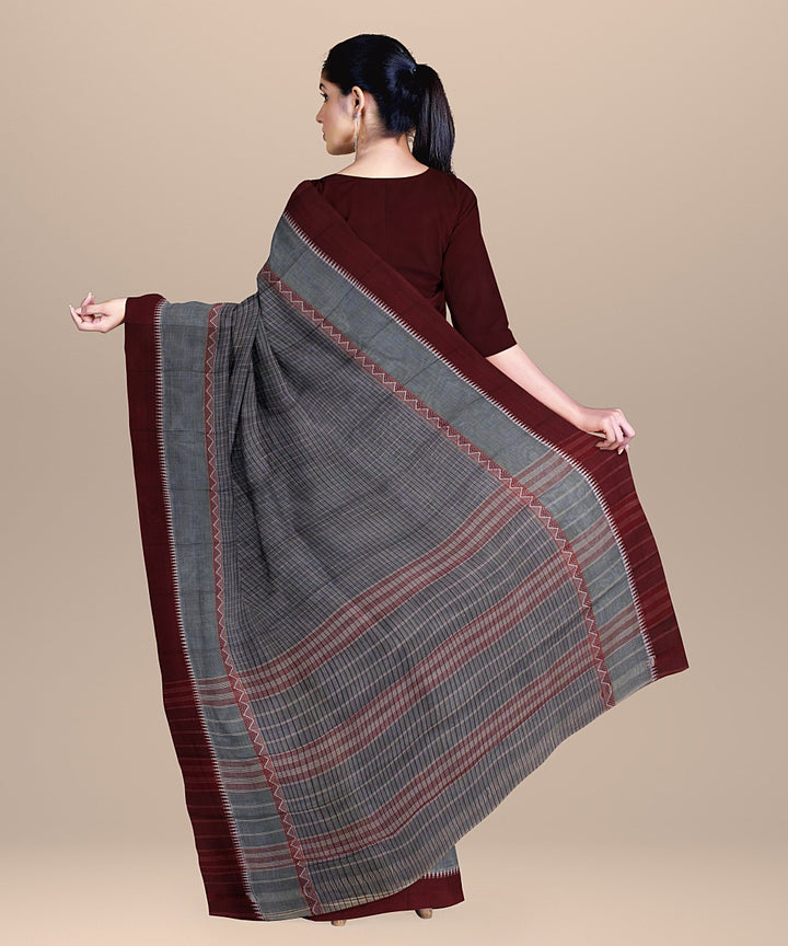 Grey maroon handwoven cotton narayanapet saree