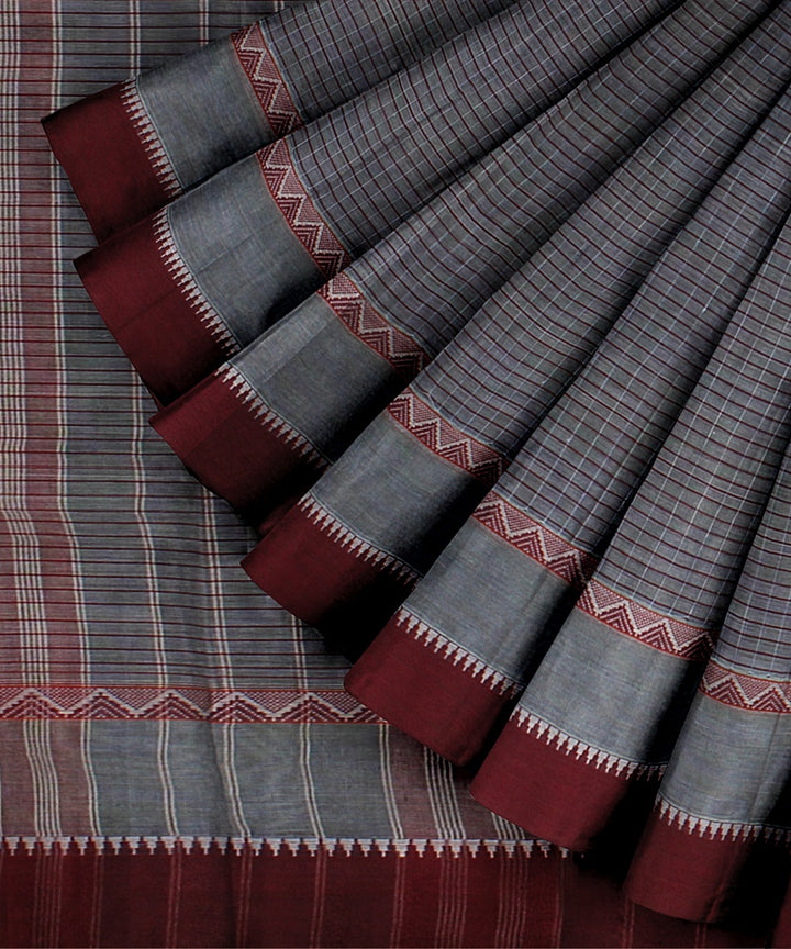 Grey maroon handwoven cotton narayanapet saree