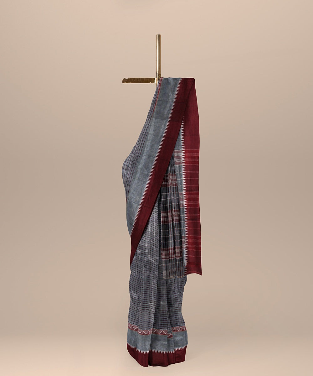 Grey maroon handwoven cotton narayanapet saree