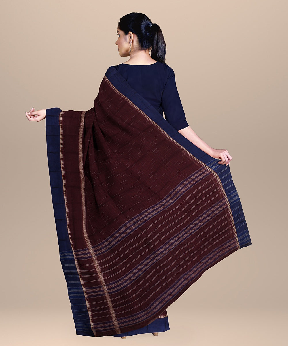 Maroon navy blue handwoven narayanapet cotton saree