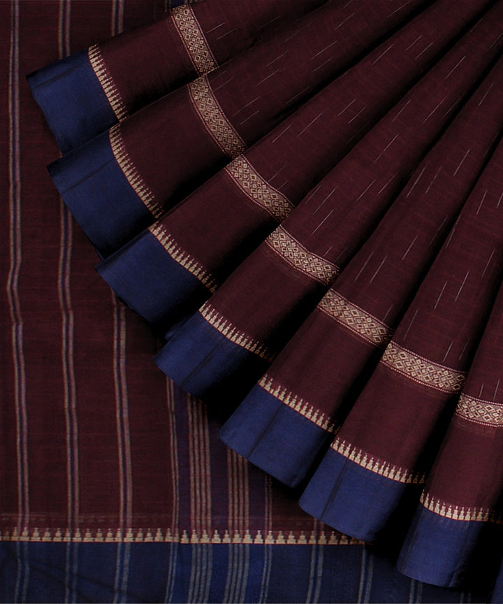 Maroon navy blue handwoven narayanapet cotton saree