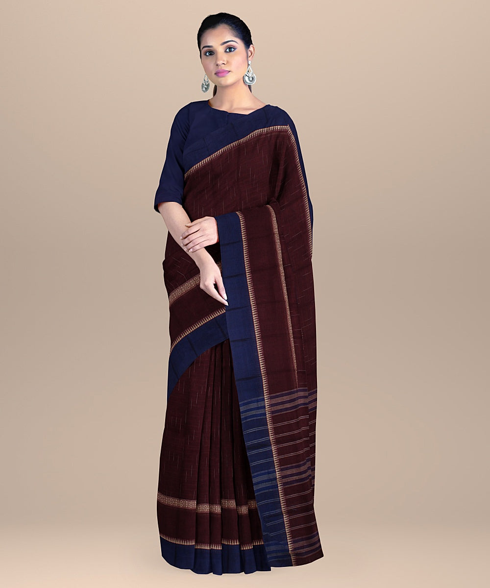 Maroon navy blue handwoven narayanapet cotton saree