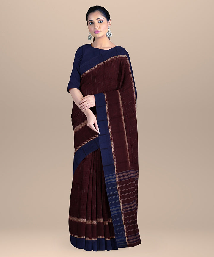 Maroon navy blue handwoven narayanapet cotton saree