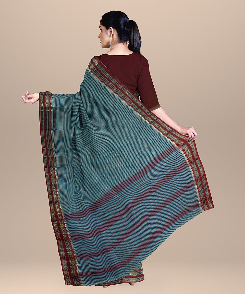 Dark green red handwoven narayanapet cotton saree