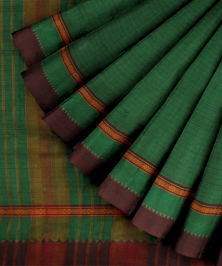 Light green maroon handwoven cotton narayanapet saree