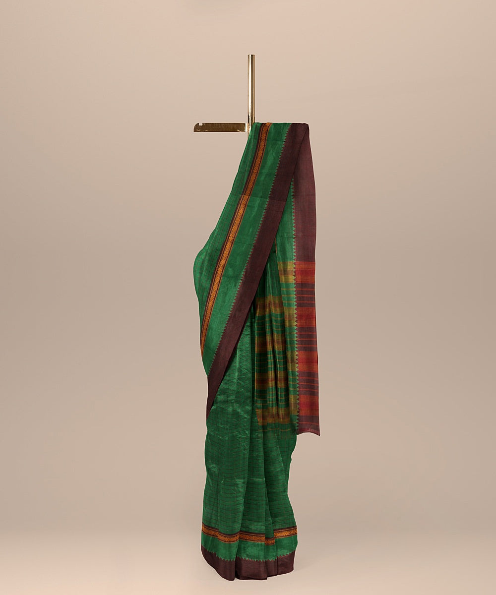 Light green maroon handwoven cotton narayanapet saree