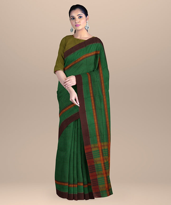 Light green maroon handwoven cotton narayanapet saree