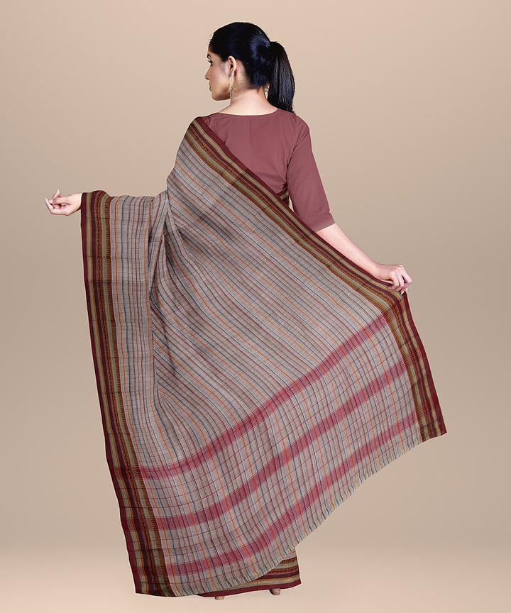 Beige red striped handwoven narayanapet cotton saree