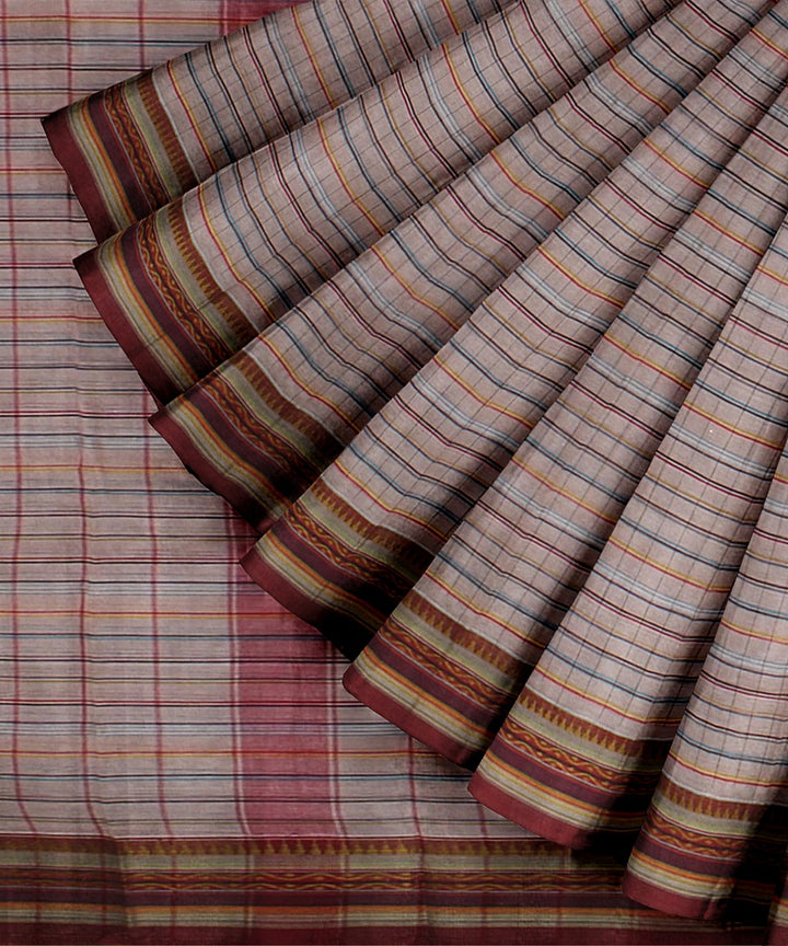 Beige red striped handwoven narayanapet cotton saree