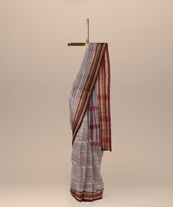 Beige red striped handwoven narayanapet cotton saree