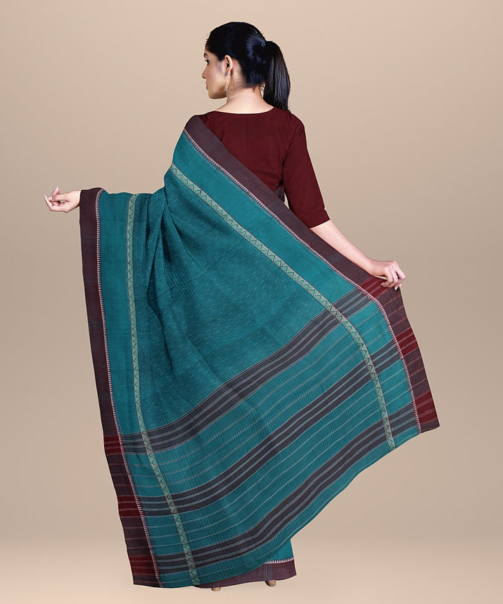 Dark green maroon handwoven cotton narayanapet saree