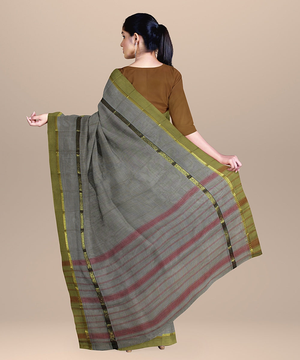 Grey lime green handwoven narayanapet cotton saree