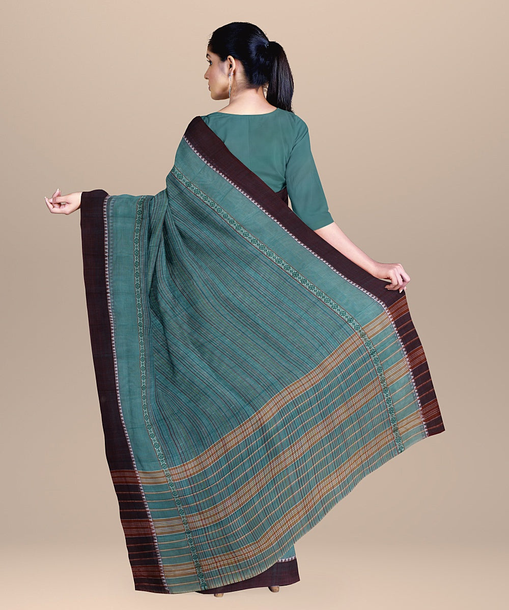 Light green maroon handwoven narayanapet cotton saree