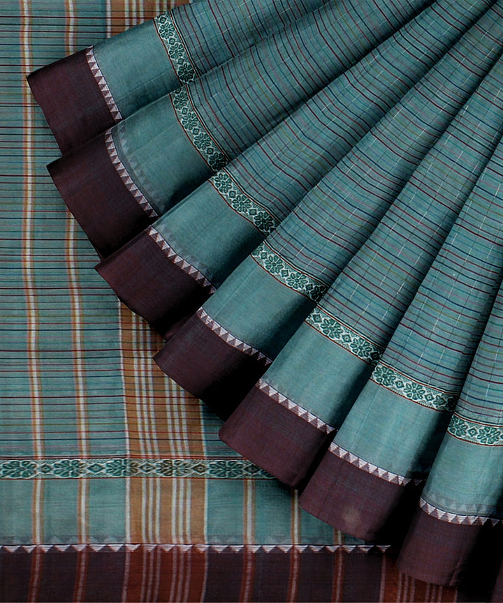 Light green maroon handwoven narayanapet cotton saree